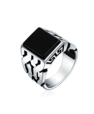 Large Rectangle Gemstone Wide Chain Link Statement Signet Ring Sterling Silver