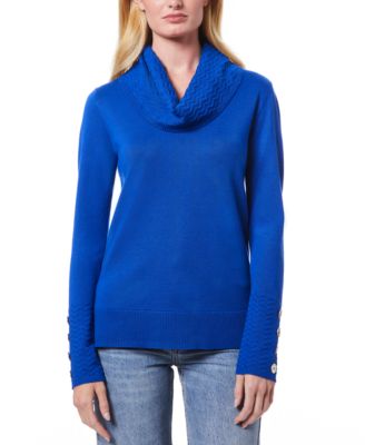 Women's Chevron-Trimmed Cowl-Neck Sweater