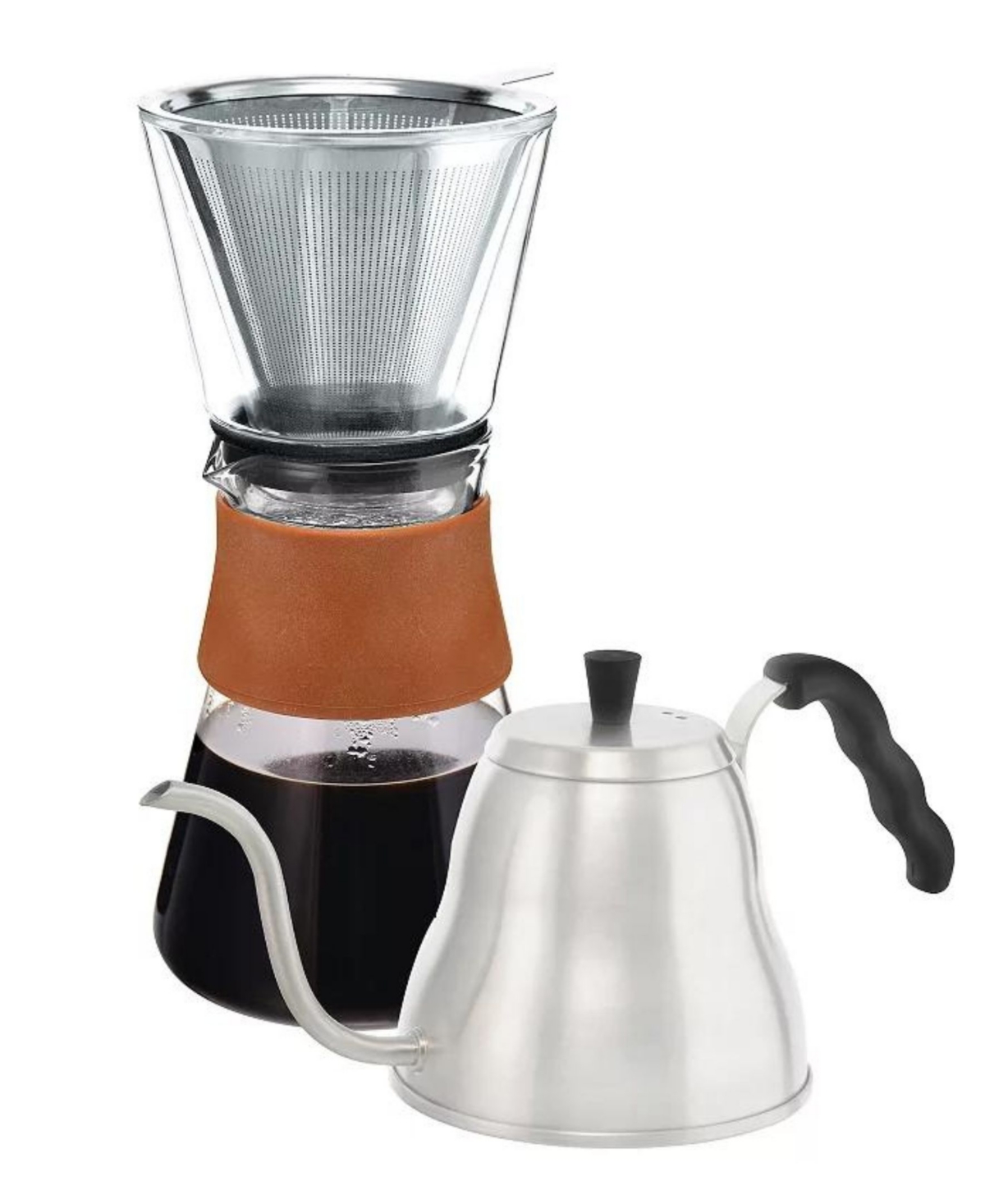 Shop Grosche Pour Perfection Duo: Amsterdam Pour Over Coffee Maker Marrakesh Kettle In Brown