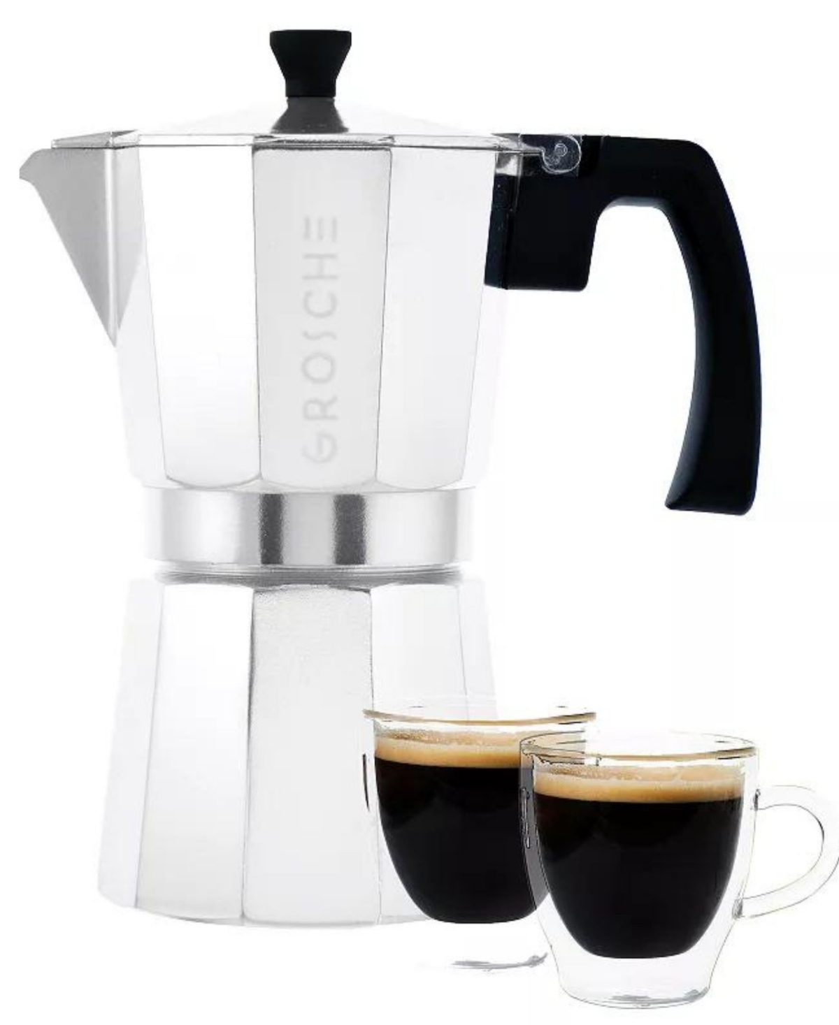 Grosche Milano Expresso Elegance: Moka Pot Espresso Cup Set In Red
