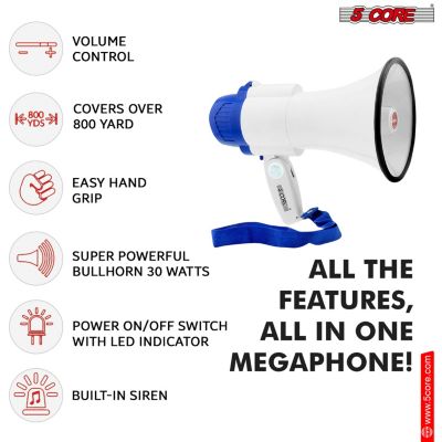 Megaphone Bullhorn Speaker 30W Mini Bull Horn Battery Power Cheer Megafono 800 Feet Range Loudspeaker 8R-USB WoB