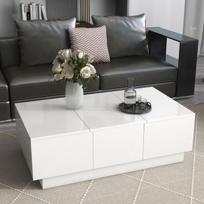 White Multi-Storage Coffee Table, 39.3"x21.6"