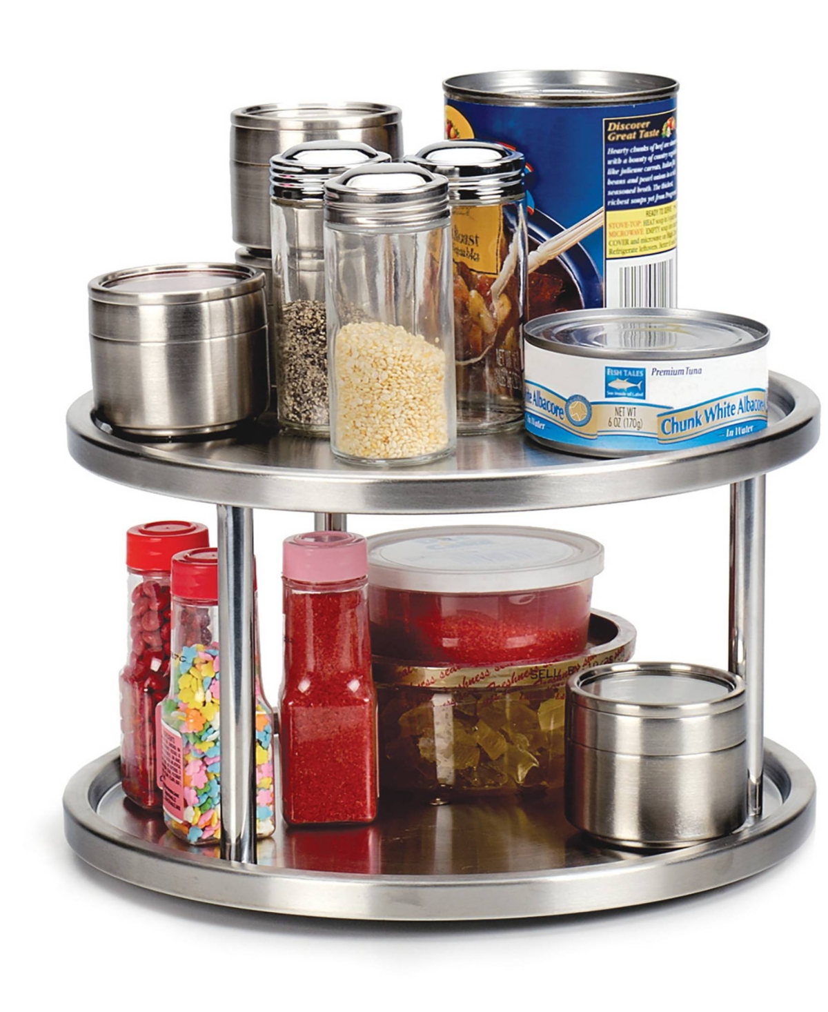 Rsvp International Endurance Stainless Steel 10.5" D X 6" H Two-tier Lazy Susan In Gray