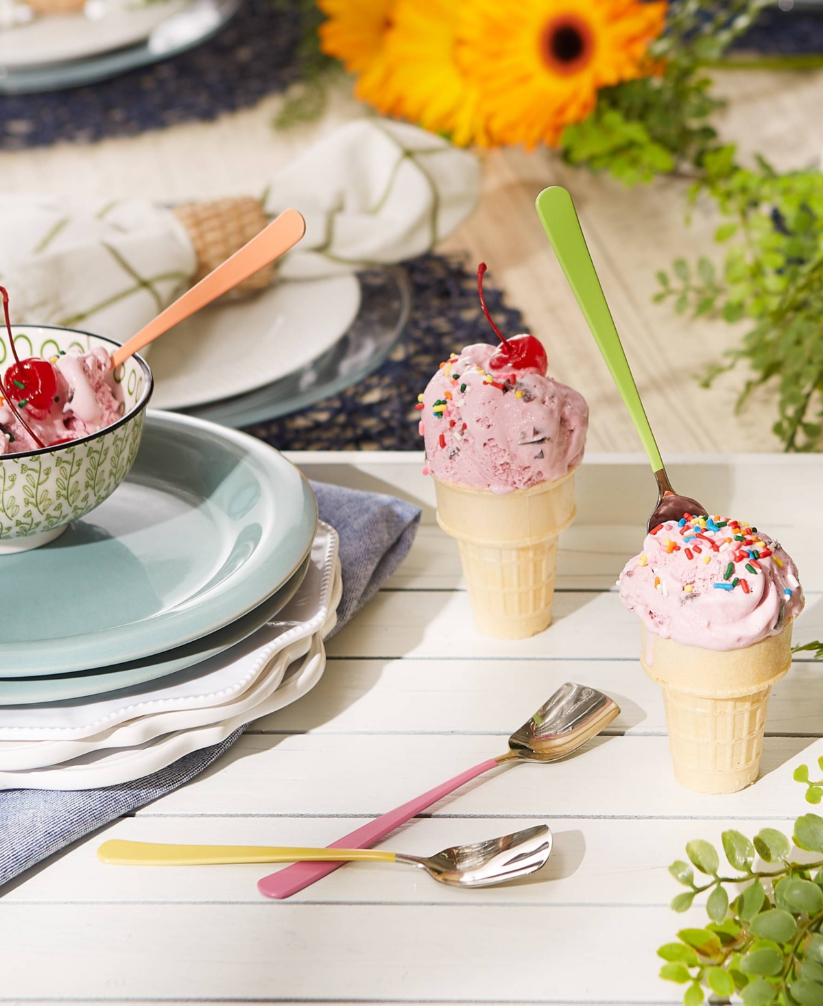 Rsvp International Endurance Stainless Steel 4 Piece 6" Ice Cream Spoons Set In Mixed Colors In Multi