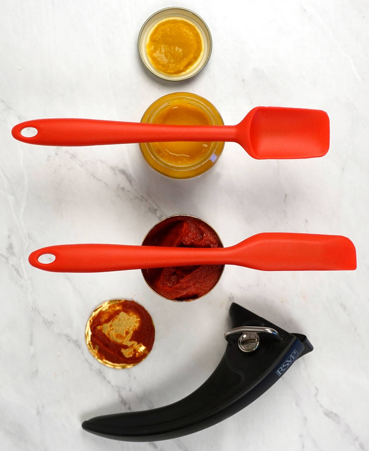 RSVP INTERNATIONAL SILICONE COATED STEEL 2 PIECE 8" ELA SERIES RED MINI SPATULA SET 
