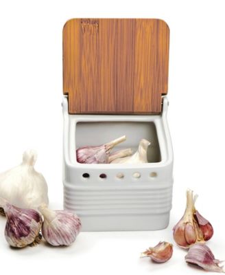 Stoneware 5x4x5" White Garlic Keeper - White 5x4x5"