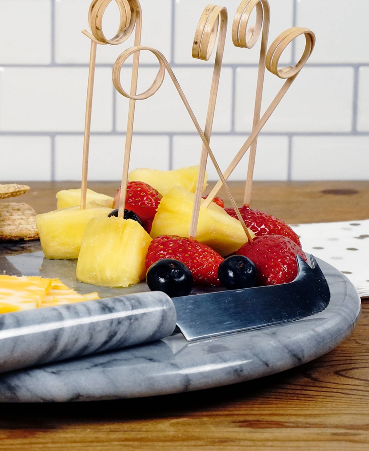 Rsvp International Grey Marble 10" Diameter Cheese Board Knife Set In Gray