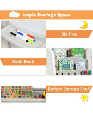 2-in-1 Kids Easel Desk Chair Set Book Rack Adjustable Art Painting Board