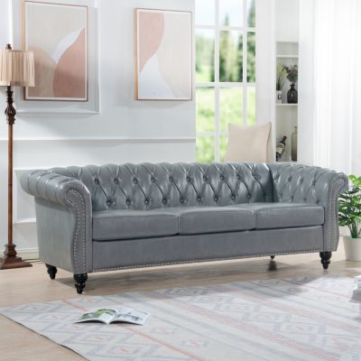 84.65" Rolled Arm Chesterfield 3-Seater Sofa