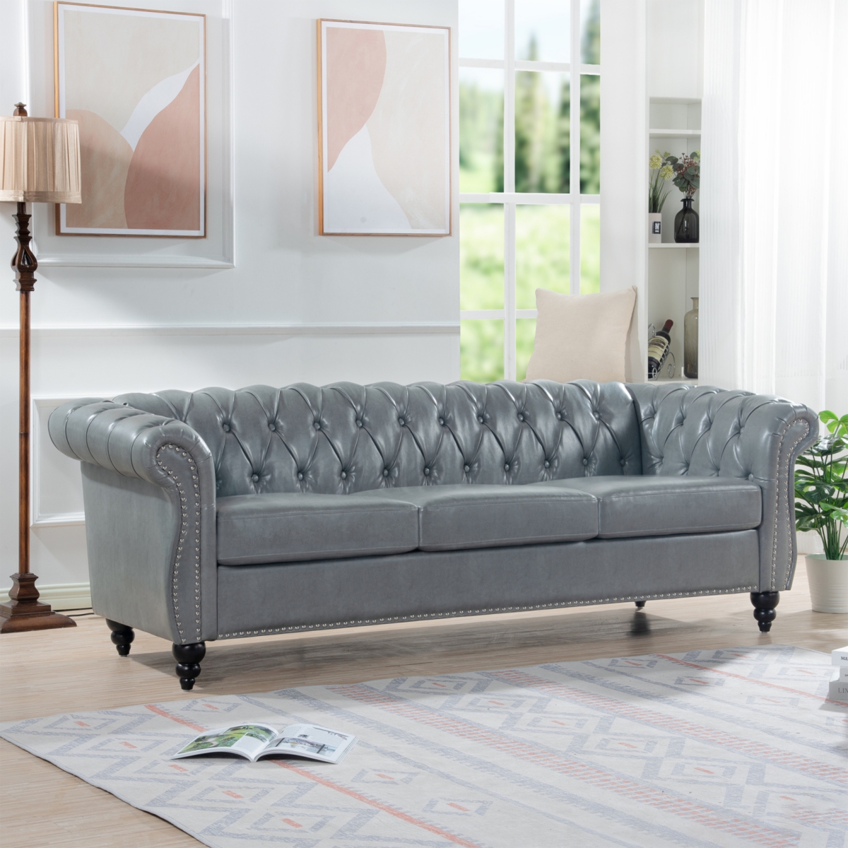Streamdale Furniture 84.65" Rolled Arm Chesterfield 3 Seater Sofa