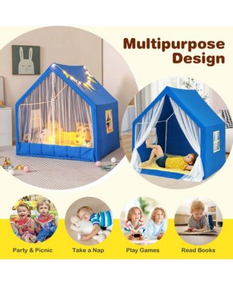 Large Play Tent Kids & Toddlers Playhouse with Washable Cotton Mat, Star Lights