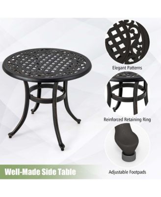 24" Patio Side Table with Adjustable Footpads Round Cast Aluminum End Table