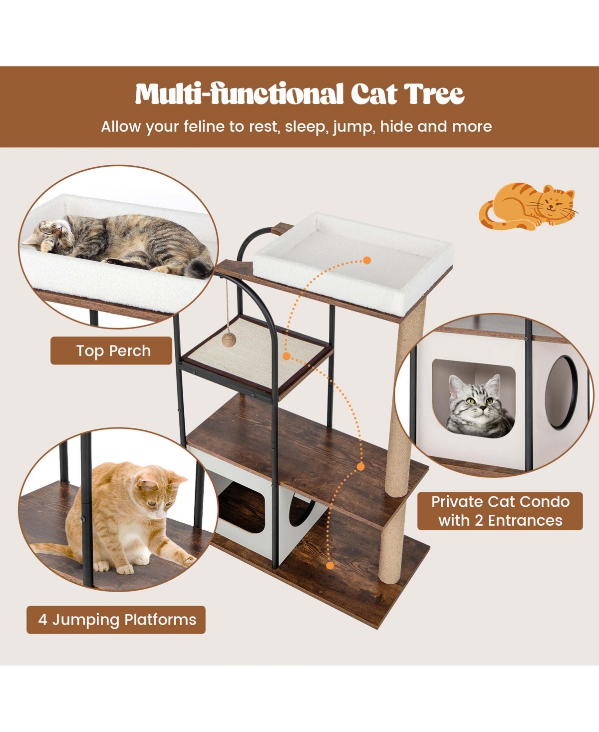 Costway Large Cat Tree Tower with Top Perch Cat Bed Cat Condo Scratching Posts Indoor