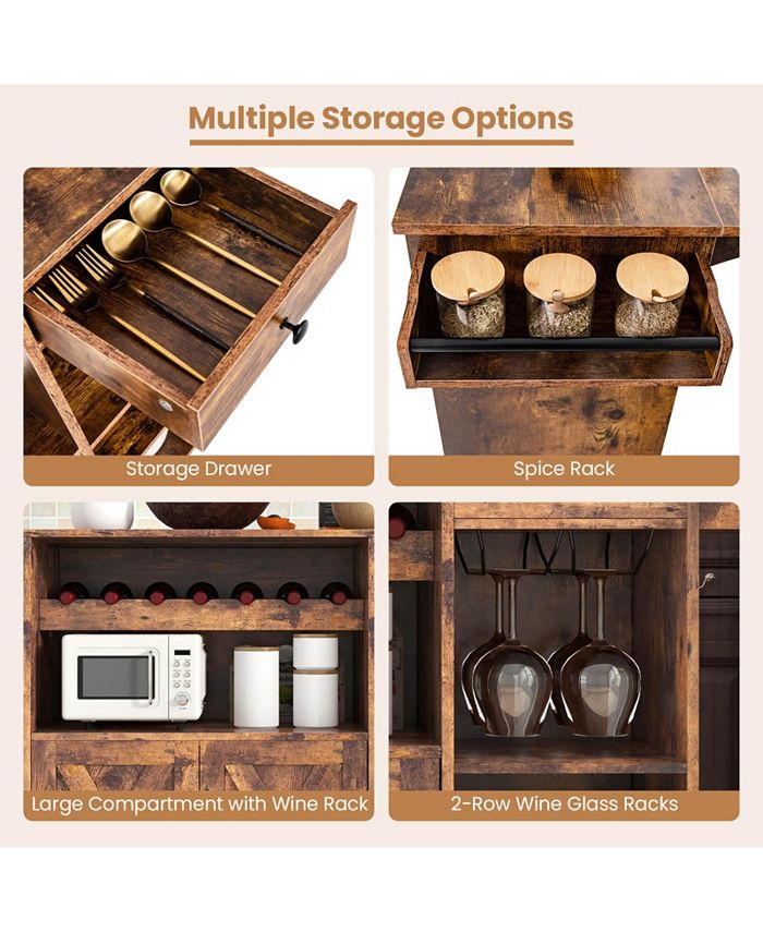 Picture of Costway Rolling Kitchen Island Cart with Drop Leaf Wine Rack Stemware ...