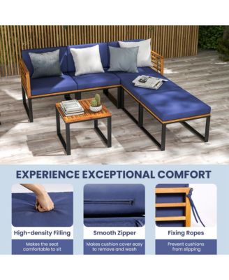 6pcs Patio Acacia Wood Conversation Sofa Seat Set Ottomans Table Outdoor