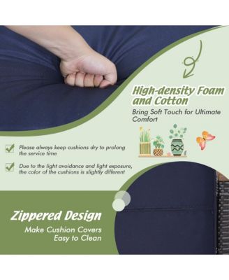 Set of 2 Patio Rattan Ottoman Footrest Cushions Wooden Handle