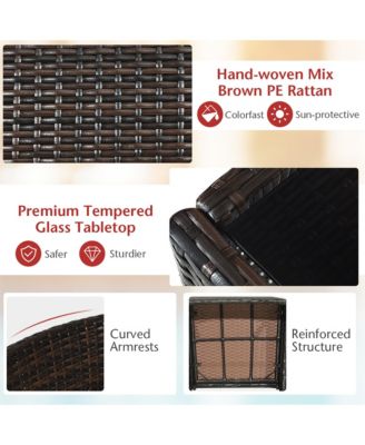 4PCS Patio Furniture Set Rattan Conversation Set W/ Tempered Glass Coffee Table