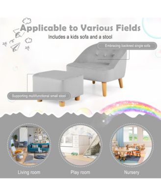 20''  Velvet Fabric  Kids Sofa Chair w/ Ottoman Toddler Single Sofa Velvet Upholstered