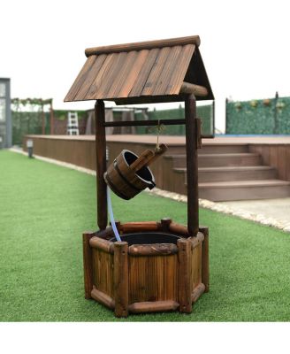 Garden Rustic Wishing Well Water Fountain Wooden Outdoor