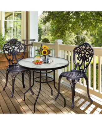 32'' Patio Round Table Tempered Glass Steel Frame Outdoor Pool Yard Garden