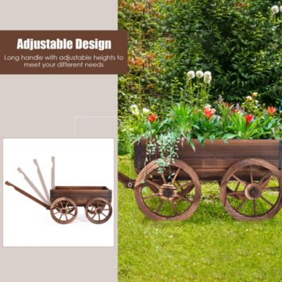 Wood Wagon Flower Planter Pot Stand With Wheels