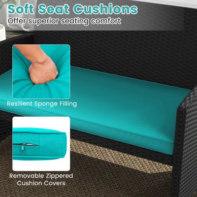 4PCS Patio Rattan Furniture Conversation Sets Cushion Sofa Table Garden