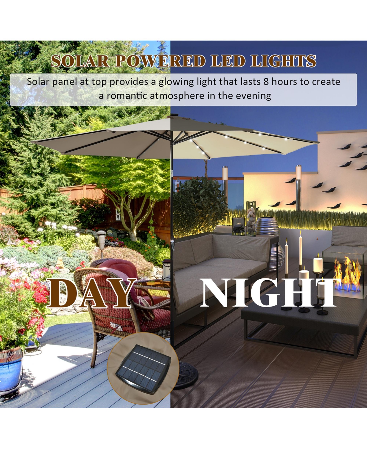 10' Solar Led Lighted Patio Market Umbrella Shade Tilt Adjustment