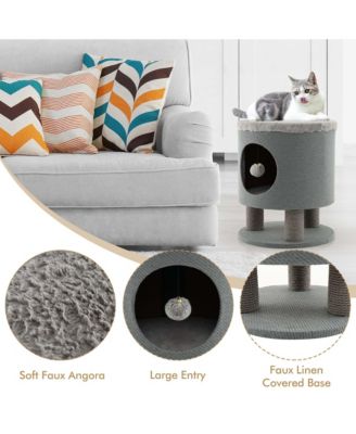 3-IN-1 Cat Condo Stool Kitty Bed with Scratching Posts & Plush Ball Toy