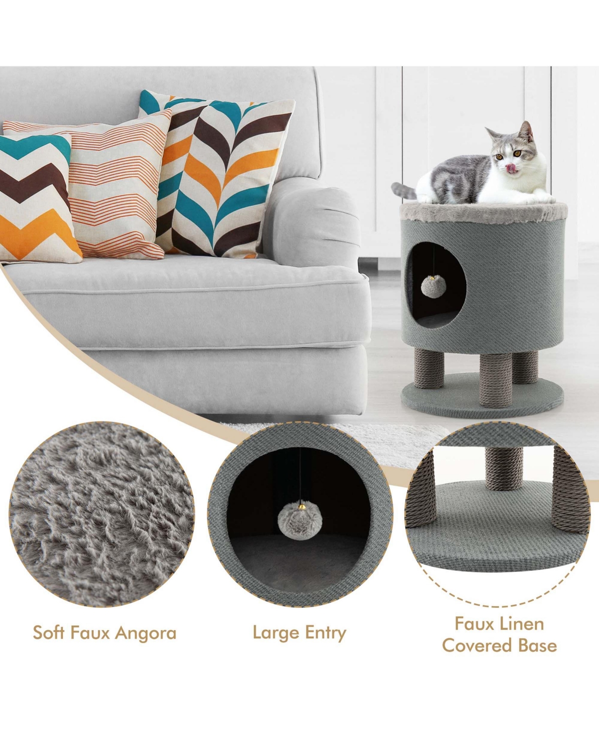 Costway 3-in-1 Cat Condo Stool Kitty Bed with Scratching Posts & Plush Ball Toy