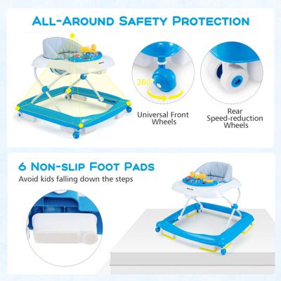 Foldable Baby Walker with 3 Adjustable Heights Comfy Padded Seat Music Tray