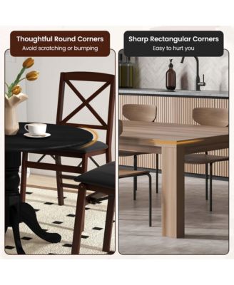 4-Person Dining Table Wooden Kitchen Table with Solid Rubber Wood Frame for Kitchen