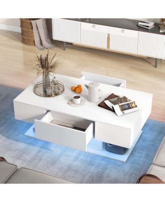 LED Coffee Table with 2 Drawers 20-Color Dimmable LED Lights & Remote Control