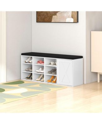 Shoe Bench w/Padded Cushion 9-cube Adjustable Storage Shoe Rack