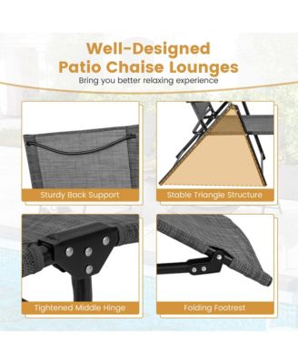 2 Piece Patio Folding Chaise Lounge Chairs with 6-Level Backrest Reclining Chairs