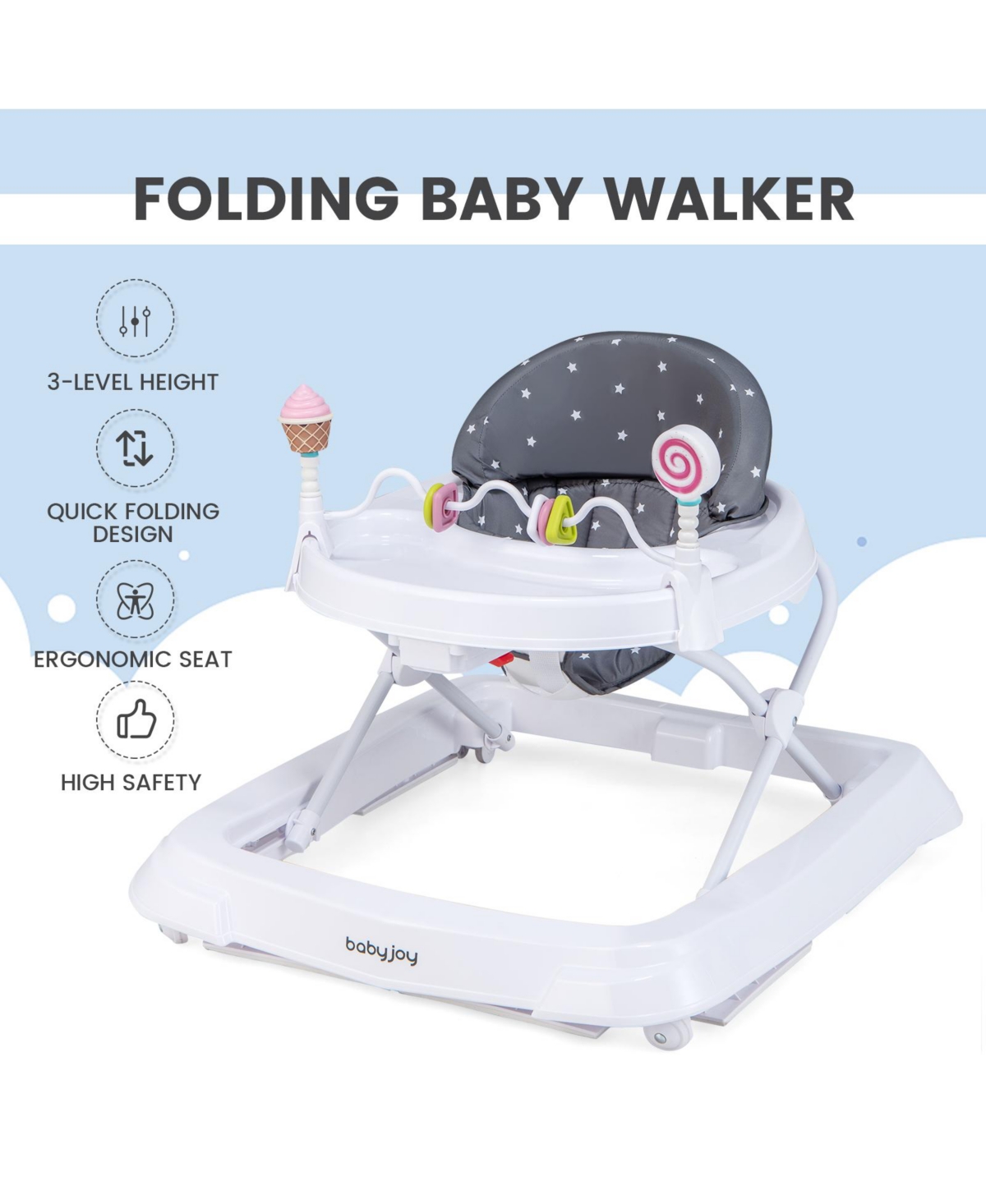Costway Toddler Foldable Activity Walker with Adjustable Height& Detachable Seat Cushion