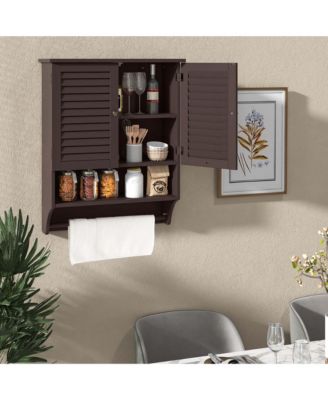 Bathroom Wall Mounted Medicine Cabinet with Louvered Doors and Towel Bar