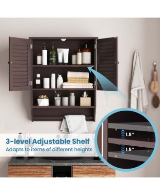 Bathroom Wall Mounted Medicine Cabinet with Louvered Doors and Towel Bar