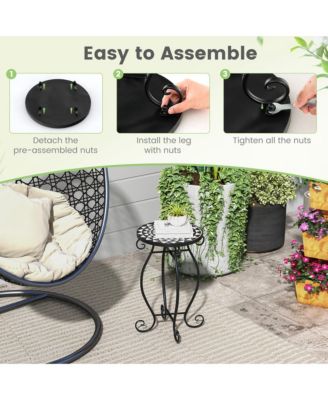 Mosaic Outdoor Side Table, Round End Table with Weather Resistant Ceramic Tile Tabletop