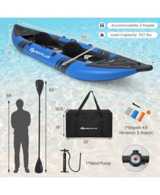 Inflatable Kayak Set Portable 2-person Kayak with Aluminium Oars EVA Padded Seat