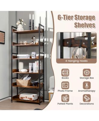 6-Tier Bookshelf Open Display Shelves Storage Rack Metal Frame