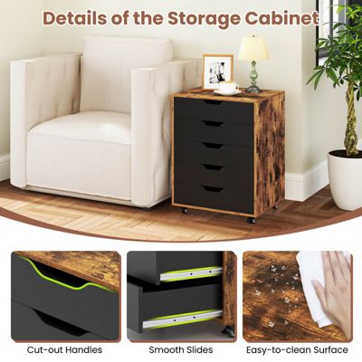 5 Drawer Chest Storage Dresser Floor Cabinet Organizer with Wheels