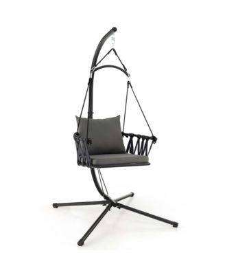 Hanging Swing Hammock Chair with Stand Metal Frame Woven Backrest Seat Cushions