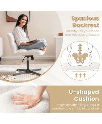 Cross Legged Office Chair Armless Office Desk Chair with Imitation Lamb Fleece