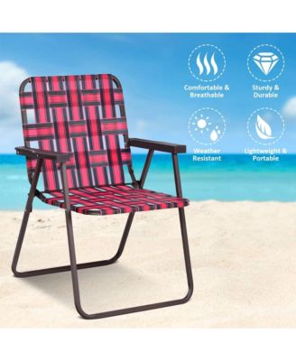 Set of 6 Patio Folding Web Chair Set Portable Beach Camping Chair Red