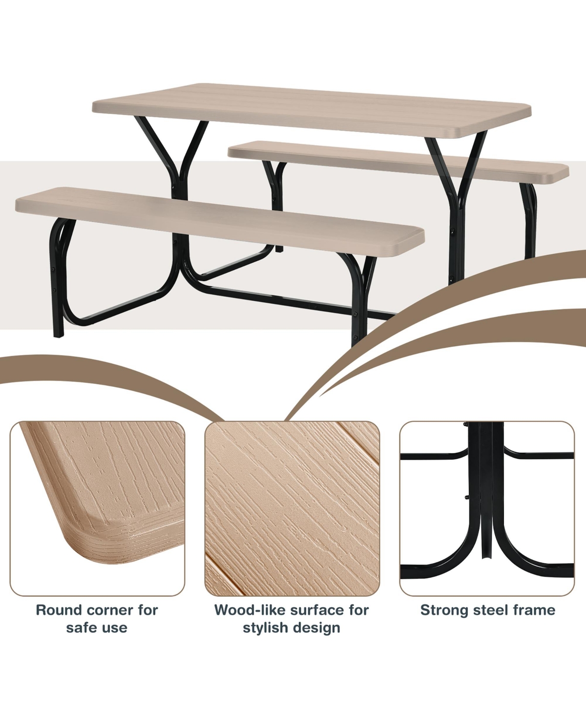 Gymax Picnic Table Camping Picnic Bench Set Backyard Garden Patio Dining Party