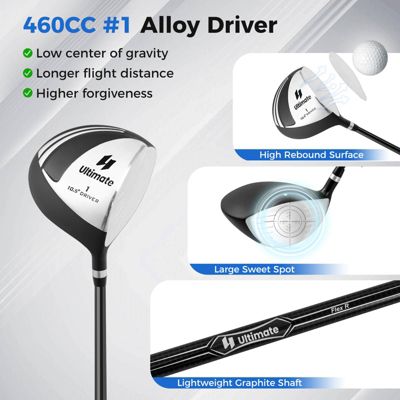 Men's Complete Golf Clubs Package Set 10 Pieces Includes Alloy Driver