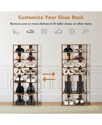 Patented 7-Tier Double Rows Shoe Rack Vertical Wooden Shoe Storage Organizer Rustic