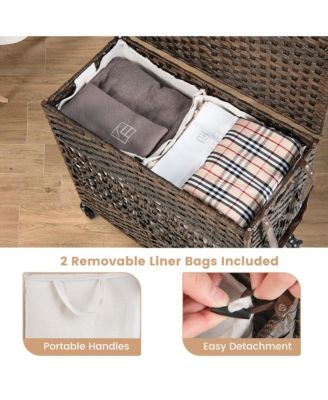 110L Laundry Hamper w/Wheels Clothes Basket w/Lid and Handle and 2 Liner Bags