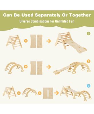 3-in-1 Kids Climber Set Toddler Wooden Play Arch with Sliding and Climbing Ramp