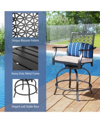 Set of 2 Patio Swivel Bar Stool Chairs Cushioned Pillow